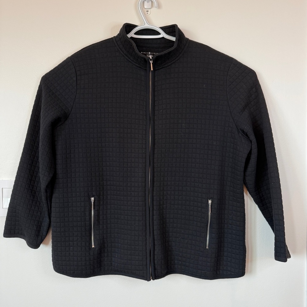 Karen Scott Black Quilted Zip Plus size Jacket Classic women’s 2X - Picture 3 of 12